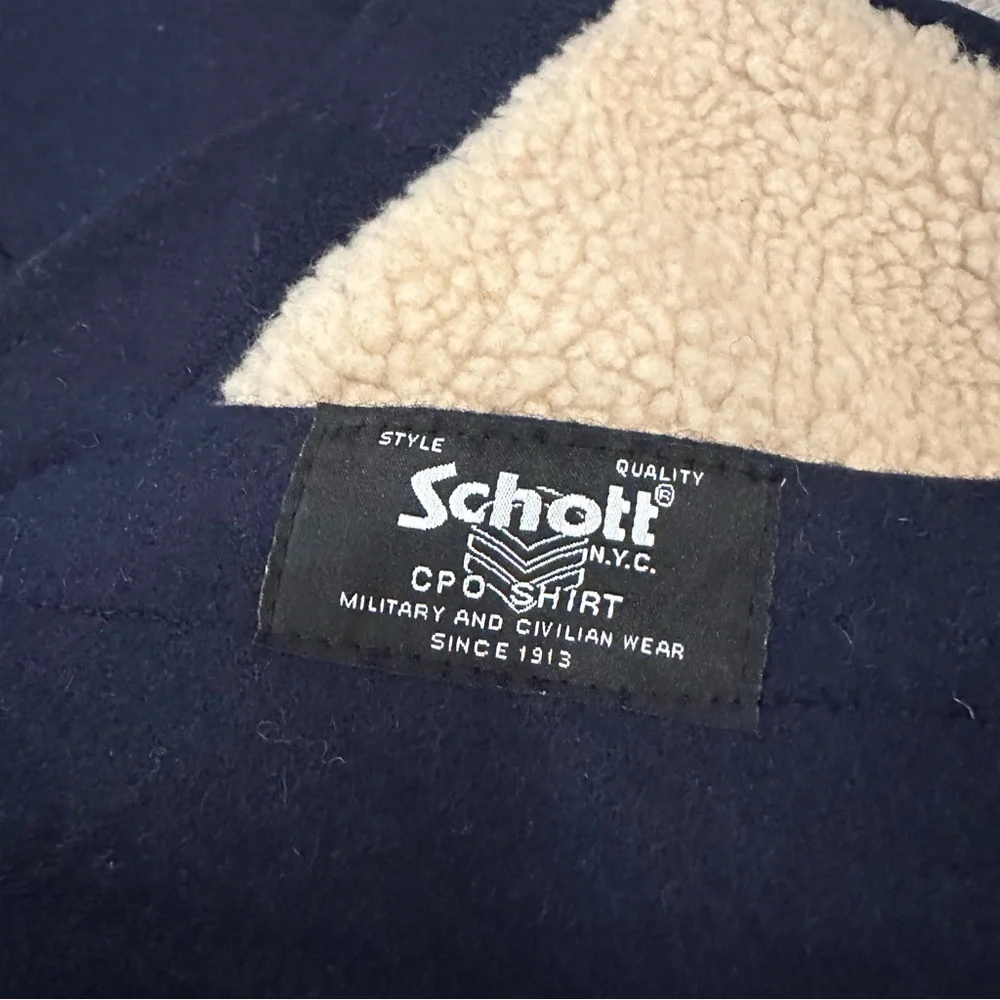 Schott NYC Wool Blend Shirt Jacket with Sherpa Large in Blue